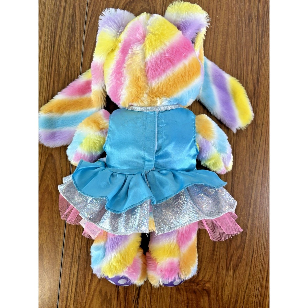 Build A Bear Rainbow Bunny Rabbit Pastel Polka Dot 2018 w/ Candy Tulle Dress - Picture 7 of 14